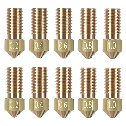 10PCS M5 3D Printer Nozzles Kit, 3D Printer MK8 Brass Nozzle 0.2mm 0.4mm 0.6mm 0.8mm 1mm, High Temperature Resistance Extruder Nozzles for AnkerMake M5 3D Printer