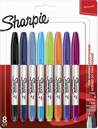 Sharpie 1927094 Twin Tip Permanent Marker Ultra Fine and Fine Tip, Assorted Colours, Pack of 8