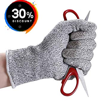 Cut Resistant Gloves, High Performance Level 5 Protection, Food Grade, Safety Cutting Gloves for Kitchen Working or Gardening, Finger Hand Protector, Machine Washable, 1 Pair (Large, white/grey)