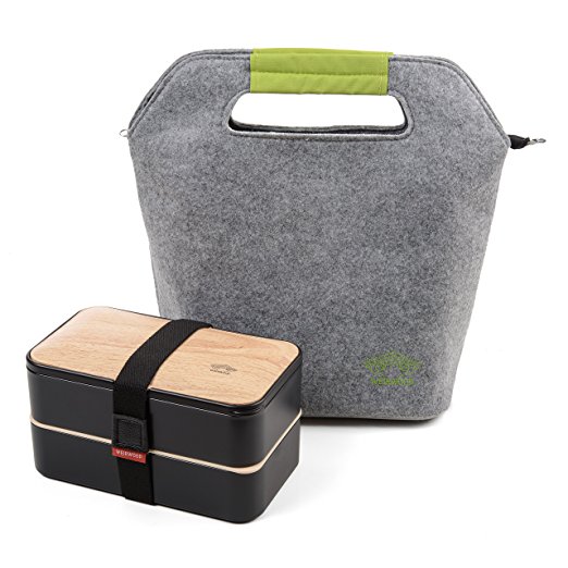 Bento Lunch Box With Felt Thermal Bag by Weirwood (Black) | Utensils Not Included