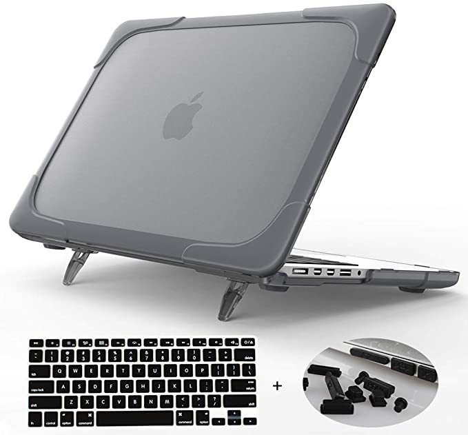 Mektron[Heavy Duty][Snap on][Dual Layer] Rubberized Hard Case Cover for MacBook Pro 15 inch with Retina Display Model A1398 (NO CD-ROM Drive,NO Touch bar) (Gray)