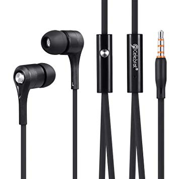Celebrat Earphones Headphones, Long-lasting, Noise Isolating, HEAVY DEEP BASS with Microphone, Replaceable Earbuds for iPhone, iPod, iPad, MP3, Samsung HUAWEI and More Android Smartphones - Black