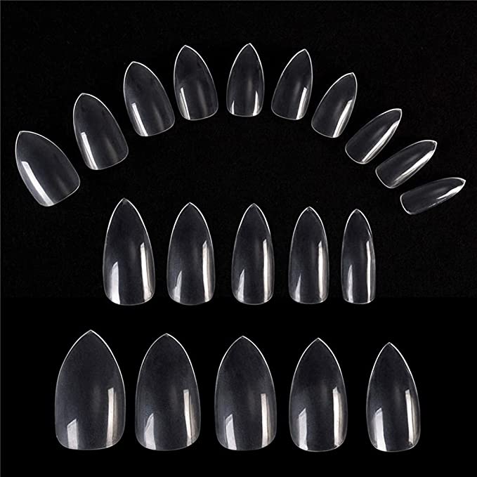 Flyitem 500pcs Short Water Drop Sharp Shape Style Professional Acrylic Nail Art Tips Artificial Full Cover Fashion Almond False Nail DIY Decoration Manicure Tools (Clear-Bag)