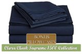 Clara Clark  Supreme 1500 Collection 6 Piece Bed Sheet Set Includes Extra Pillowcases Queen Size Navy Blue