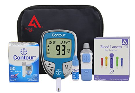 Diabetes Testing Kit (Bayer Contour Meter   50 Contour Test Strips   50 Active1st 30g Lancets   Lancing Device   Control Solution)