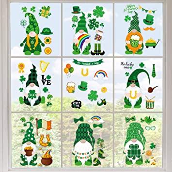 Zonon 76 Pieces 8 Sheets St. Patrick's Day Shamrock Decorations Window Clings Static Window Stickers Hat Shoes Gold Coins Decals Irish Stickers for Home Office Party Ornaments Supplies