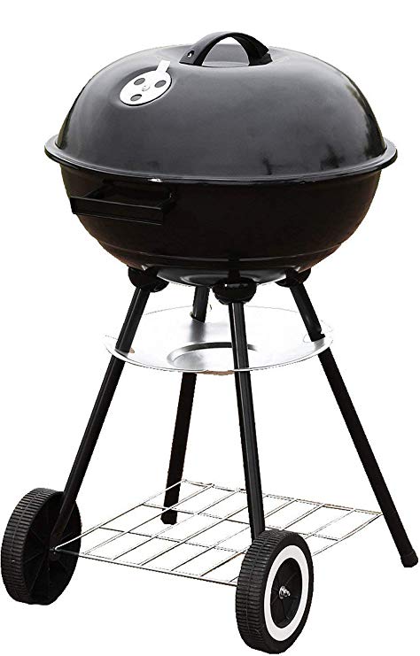Unique Imports BBQ Charcoal Kettle Grill 18" with Moving Wheels Outdoor Smoker Heat Portable Backyard Cooking Camping Steak Backyard Pit Master & Tailgating