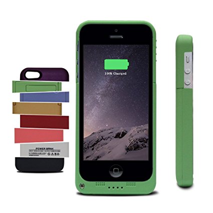 Tomameri iPhone 5 / 5S 2200mAh Extended Charger Case, Slim External Protective Rechargeable Back Up Battery Case / Power Bank with Lightning Charging Port, Kick Stand for iPhone 5 / 5S (2.2K-Green)