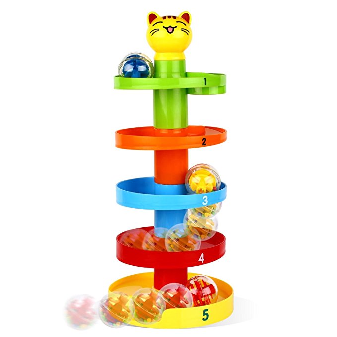 Peradix Ball Drop Toy Go and Roll Swirling Tower Ramp for Baby and Toddler Development Educational Toys, Stack, Drop and Go Ball Ramp Toy Set includes 3 Spinning Acrylic Activity Balls