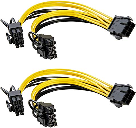 Dr.meter 6 pin to 2X PCIe 8(6 2) Pin Graphics Card PCI-e Express VGA Splitter Power Supply Cable (2 Packs)-8 Inches