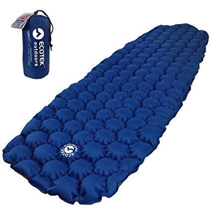 EcoTek Outdoors Hybern8 Ultralight Inflatable Sleeping Pad for Hiking Backpacking and Camping - Contoured FlexCell Design - Perfect for Sleeping Bags and Hammocks (Ocean Blue)