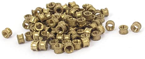 sourcingmap M3x3mm Threaded Round Metal Knurl Thread Insert Nuts Brass Tone 100Pcs