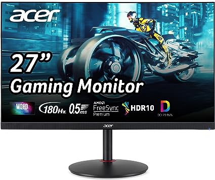 Acer Nitro 27" WQHD 2560 x 1440 PC Gaming IPS Monitor | AMD FreeSync Premium | Up to 180Hz Refresh | Up to 0.5ms | DCI-P3 95% | 1 x Display Port 1.2 & 2 x HDMI 2.0 | XV271U M3bmiiprx