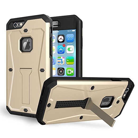 iPhone 6S Case / iPhone 6 Case,DIOS CASE(TM) Heavy Duty 3 in 1 Ultra Combat Armor Built-in Screen Protector Kickstand Bumper MILITARY DEFENDER Full-body Rugged Cover for iPhone 6S/6 4.7 inch (Gold)
