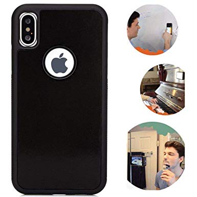 Anti Gravity iPhone Xs Max Case, Magic Nano Suction Sticky Black Anti Gravity case for iPhone Xs Max Hands Free Selfie Stick to Wall Durable Protection Shell Back Cover with dust Proof Film