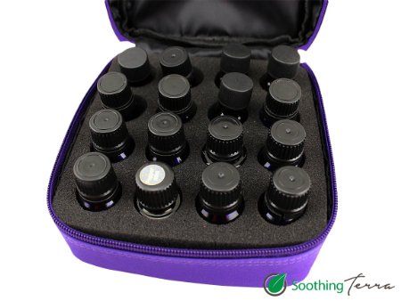 Soothing Terra 16 Bottle Essential Oil Carrying Case with Foam Insert - Holds 5ml 10ml 15ml and Roll-Ons Purple