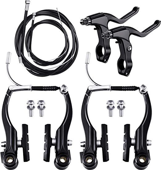 Complete Bike Brake Set, Black Front and Rear Bike MTB Hybrid Brake Inner and Outer Cables and Lever Kit Includes Callipers Levers Cables Black