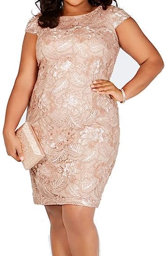 Alex Evenings womens Plus-size Midi Cap Sleeve Dress With Sequin