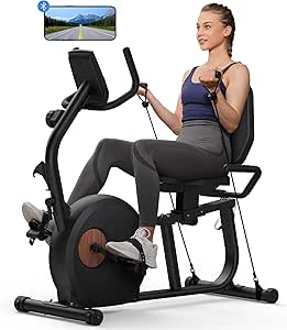 MERACH Recumbent Exercise Bike for Home, Upgraded Durable Magnetic Stationary Recumbent Bikes for Seniors Adults with Resistance Bands, Exclusive App, Adjustable Comfortable Seat, 350LB Capacity, S23