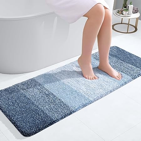 OLANLY Luxury Bathroom Rug Mat, Extra Soft and Absorbent Microfiber Bath Rug, Non-Slip Plush Shaggy Bath Carpet Runner, Machine Wash Dry, Bath Mats for Bathroom Floor, Tub and Shower, 47x17, Navy Blue