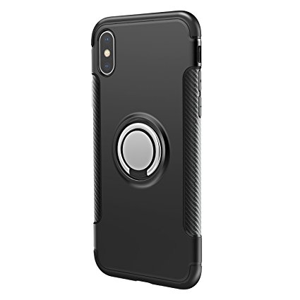 iPhone X Case, SIDARDOE Soft Silicone Full Protective Cover with Phone Ring Holder for iPhone X [BLACK] (SUITABLE FOR GRILS AND MEN)