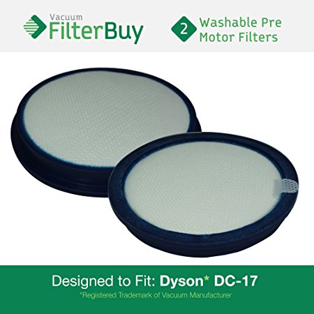 2 - Dyson DC17 (DC-17) Pre Motor Washable & Reusable Replacement Filters, Part # 911236-01. Designed by FilterBuy to fit All Dyson DC-17 Upright Vacuums Cleaners.