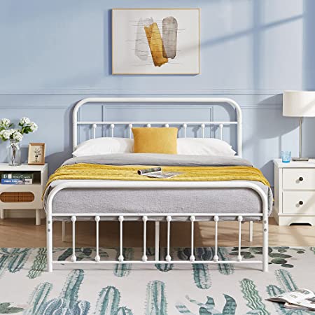 VECELO Vintage Metal Bed Frame Full Size Platform with Headboard and Footboard,Premium Steel Solid Sturdy Metal Slat Support/No Box Spring Needed