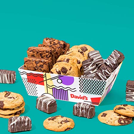 David’s Cookies Gourmet Cookies & Brownies Treat Box – Freshly Baked Goods In Signature Gift Basket – Includes Chocolate Chip Cookies, Brownie Bites & Dark Chocolate Brownies – Delicious Gift Idea