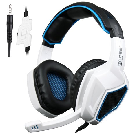 PS4 Headset, SADES SA-920 Stereo Gaming Over-Ear Headphone Headset [1 Year Warranty] with Microphone for PS4 Xbox 360 PC Mac iPhone Smartphone, White