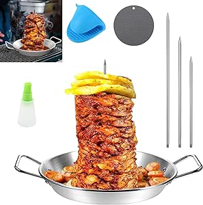 Gyro Pan with Skewer, 304 Stainless Steel Vertical Skewer Pan, Gyro Cooking Plate, Gyro Pan with Skewer for Oven, For Tacos Al Pastor, Shawarma Kebabs Smoker Oven BBQ Dishes (1)