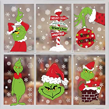 Grinch Window Clings Christmas Window Clings 8SheetGrinch Christmas Decorations Christmas Window Sticker Grinch Window Decals Grinch Window stickers Home School Office Grinch Party Supplies