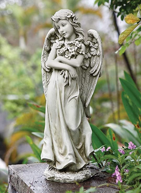 Roman 19.75" Gray Angel Hugging Flower Bouquet Religious Outdoor Garden Statue