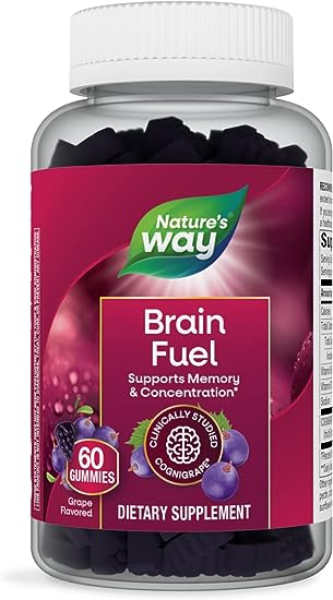 Nature's Way Brain Fuel, Supports Memory and Concentration*, Clinically Studied Cognigrape®, 60 Gummies, Grape Flavored