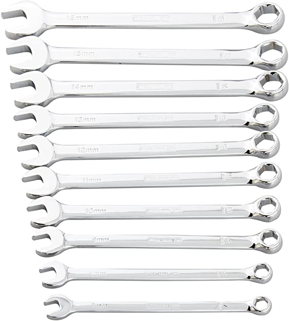 Steelman Pro 10-Piece Metric 6-Point Combination Wrench Set for Mechanics, Chrome Vanadium Alloy Steel, Angled Ends, Storage Rack Included