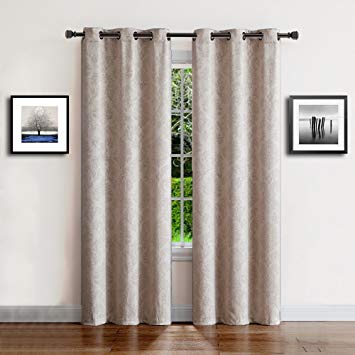 Warm Home Designs 1 Pair (2 Panels) of Cream Ivory Insulated Thermal Blackout Curtains with Embossed Textured Flower Pattern. Each Short Length Window Panel is 38" X 63" in Size. EV Ivory 38x63