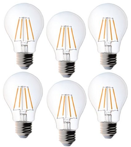 Bioluz LED Dimmable Filament A19 45w  40 Watt Equivalent Soft White 2700K Light Bulb 6-Pack UL Listed