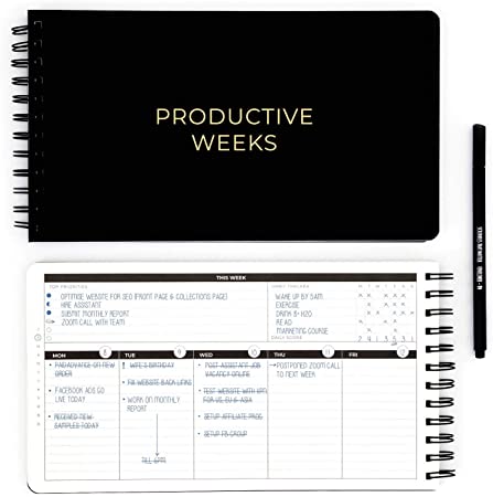 PRODUCTIVE WEEKS - YOUR HOME / OFFICE PRODUCTIVITY PLANNER - SMASH DAILY & WEEKLY PRODUCTIVITY, TIME MANAGMENT AND HABIT GOALS - UNDATED, LASTS 1 YEAR - WORK PLANNER