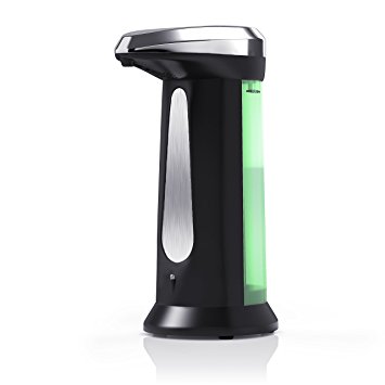 Arendo - automatic soap dispenser | Liquid soap dispenser with integrated infrared - sensor | 340ml capacity | black / chrome