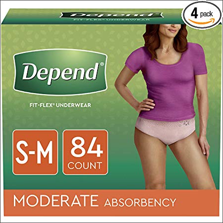 Depend FIT-FLEX Incontinence Underwear for Women, Moderate Absorbency, S/M, Tan, 4 Packs of 21, 84 Total