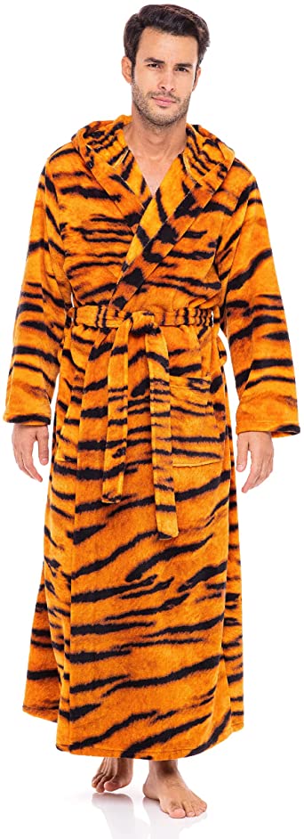 Alexander Del Rossa Men's Warm Fleece Robe with Hood, Big and Tall Contrast Bathrobe