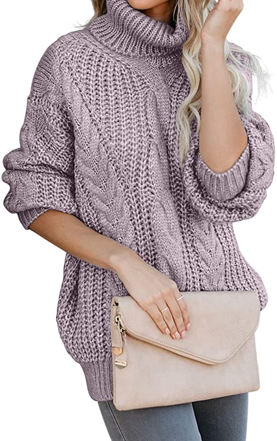 FARYSAYS Women's Cable Knit Turtleneck Long Sleeve Oversize Chunky Pullover Sweater Outerwear