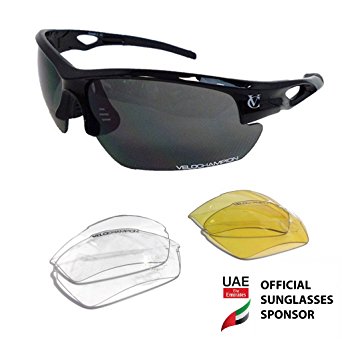 VeloChampion Tornado Cycling/Sports Sunglasses - Black with 3 Lenses