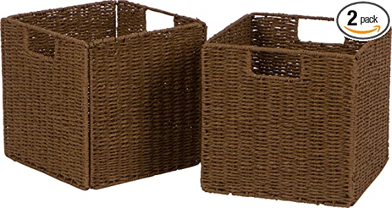 Trademark Innovations 10.5" Woven Storage Cube Basket Bin with Iron Wire Frame Set of 2
