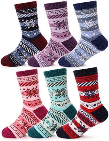 Kids Wool Socks 6 Pairs Boys Toddlers Girls Winter Boot Thermal Warm Cabin Thick Cotton Snow Soft Child Socks