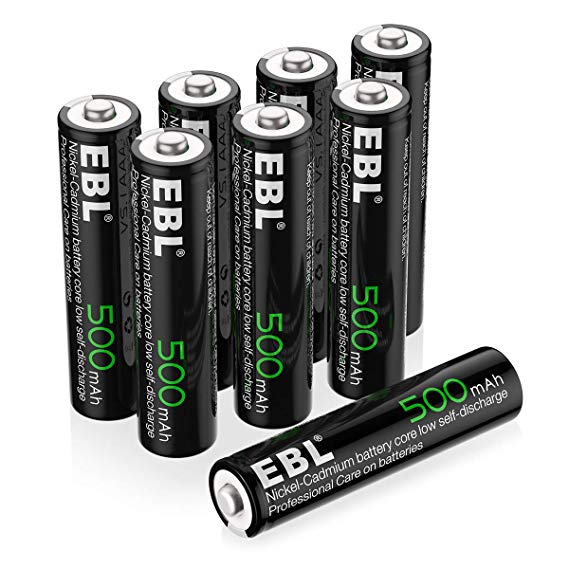 EBL AAA Rechargeable Batteries, 1.2V 500mAh High Capacity Ni-CD Triple A Battery for Solar Garden Lights (Pack of 8)