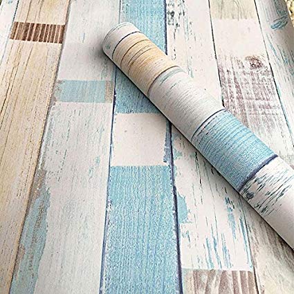 Faux Wood Wallpaper, H2MTOOL Removable Self Adhesive Shiplap Contact Paper (17.7” x 78.7”, Mix-Color)