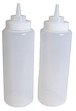 SET of 3, 32 Oz. (Ounce) Large Clear Squeeze Bottle, Condiment Squeeze Bottle, Open-tip, Wide Screw-on Spout, Polyethylene Durable Plastic, Diner Style.