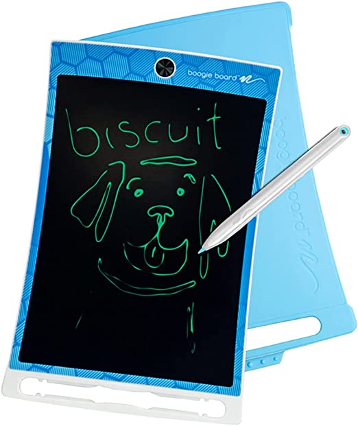 Boogie Board Jot Kids Reusable Writing Tablet with 8.5 in Kids Drawing Board, Stylus, Built-in Kickstand, Hard Protective Cover, Ages 4 , Blue
