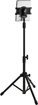 Displays2go iPad Floor Stand with Tripod Base, Height Adjustable with Telescoping Post, Portable with Carry Case (IPDADTA01F)