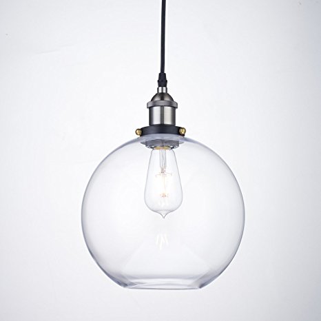 Truelite Industrial Clear Glass Globe Shade Pendant Light Modern Kitchen Opening Hanging Lamp--1 Light